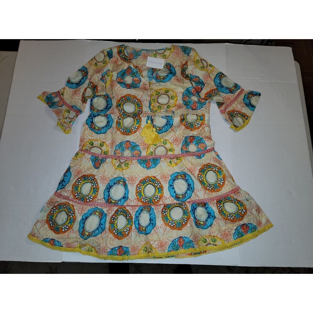 Modaposa Multicolor Floral Flared Cuff Dress Hippie Earth Woman ‎ Size S